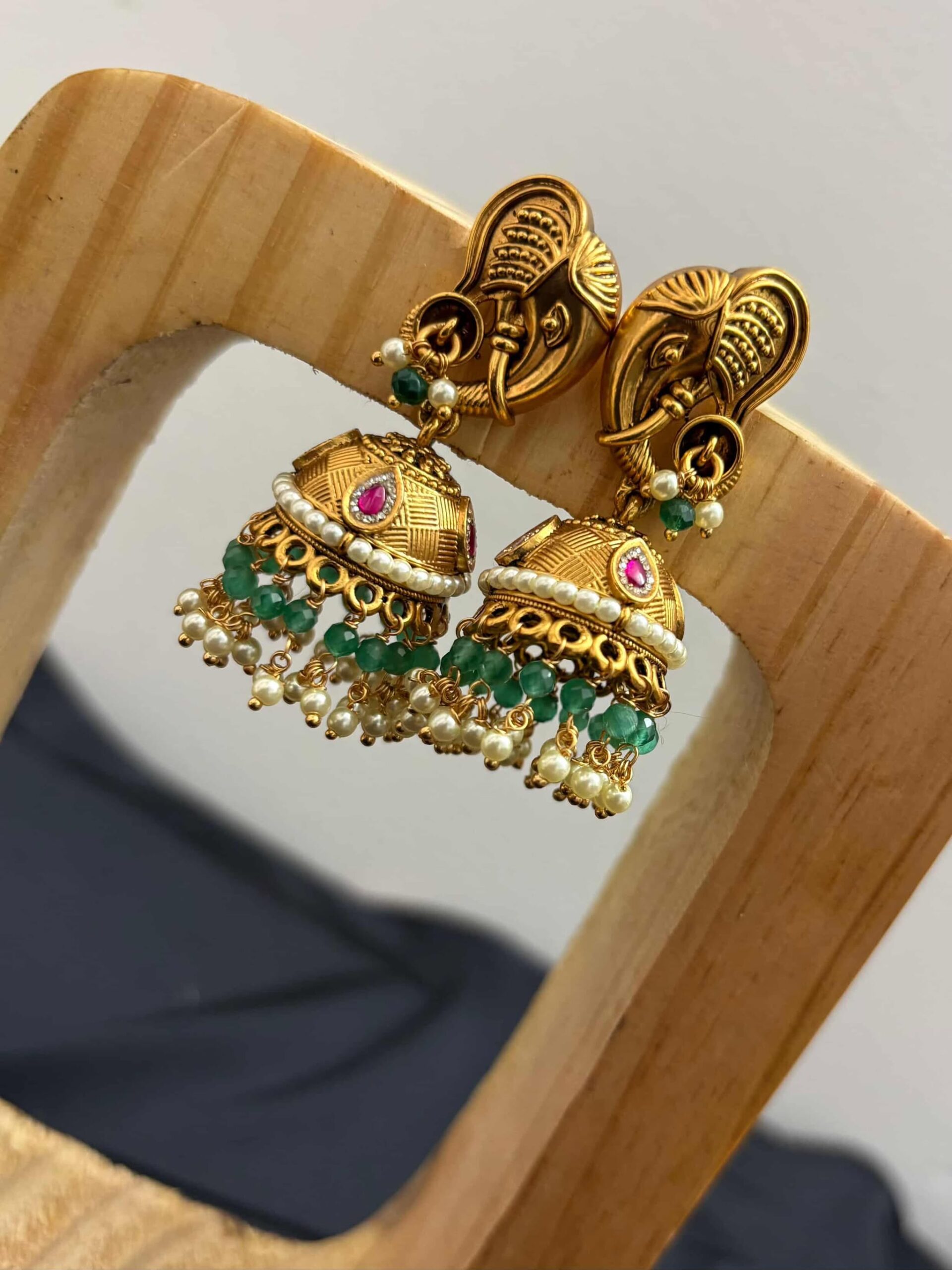Traditional Gold Jhumka Earrings - Image 2