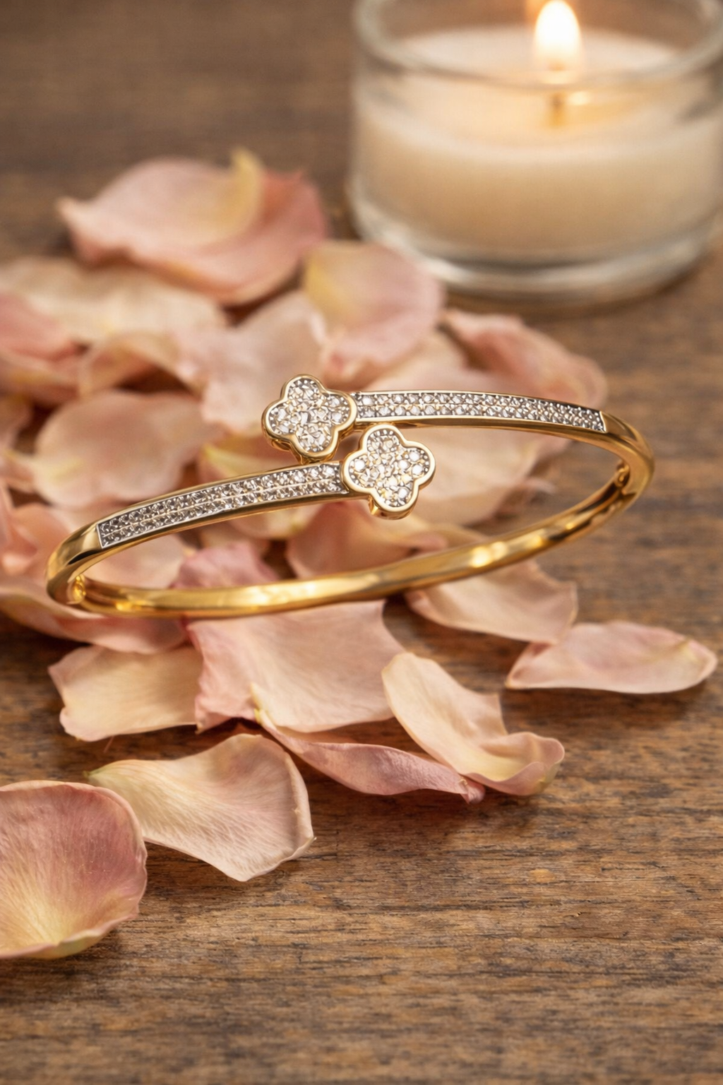 Diamond Clover Gold Bangle - Image 3