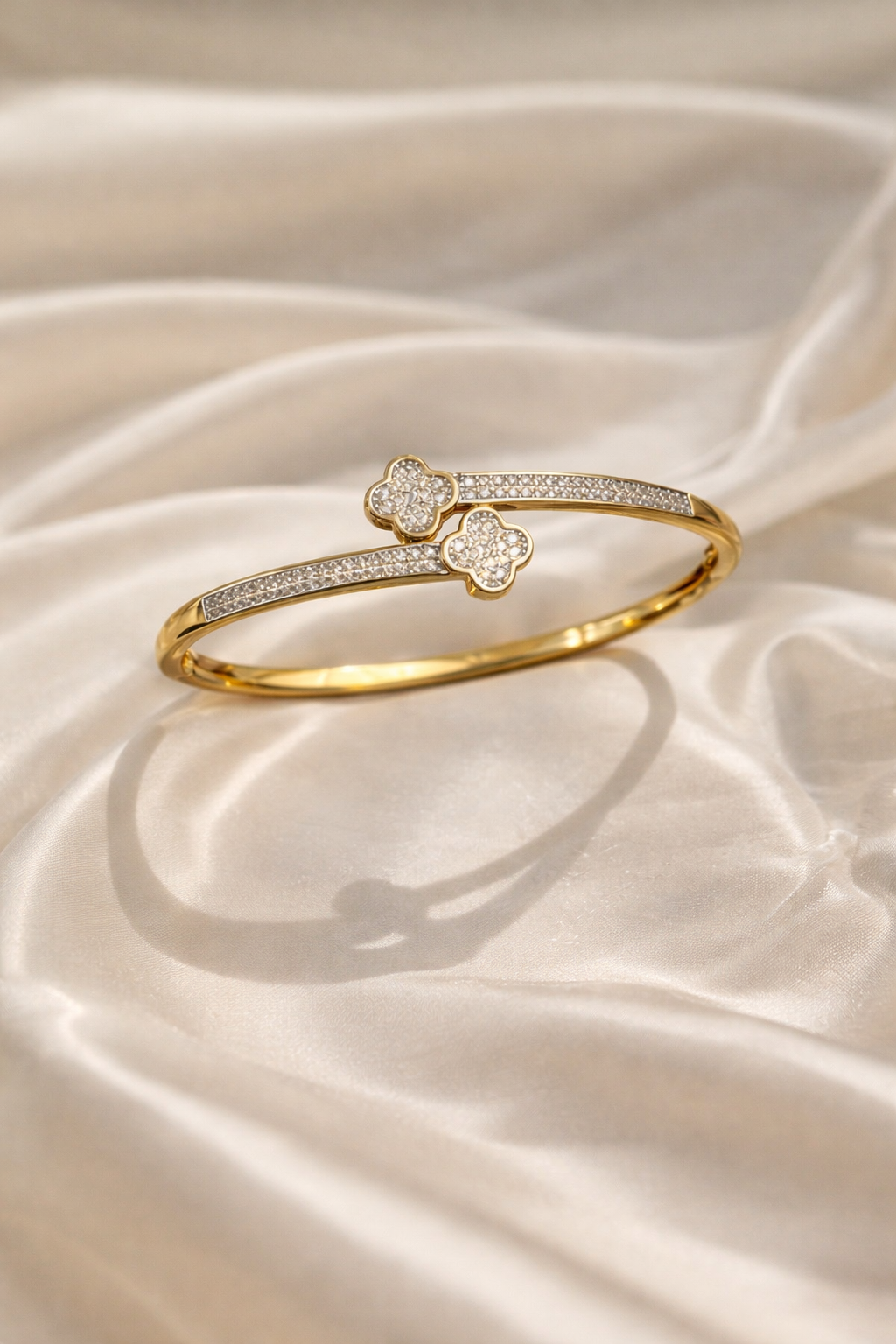 Diamond Clover Gold Bangle - Image 2